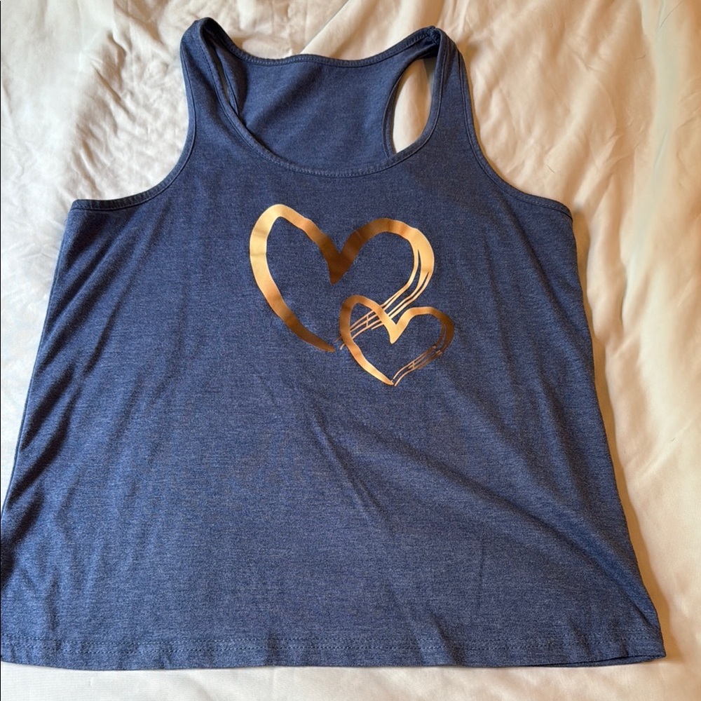 SHEIN Blue Tank Top with Gold Heart Design